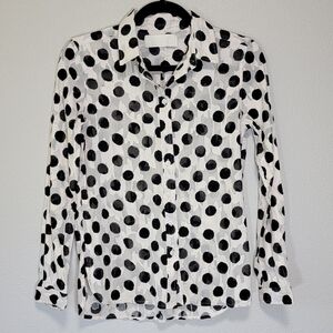 SVILU polka dot semi sheer long sleeve button up blouse